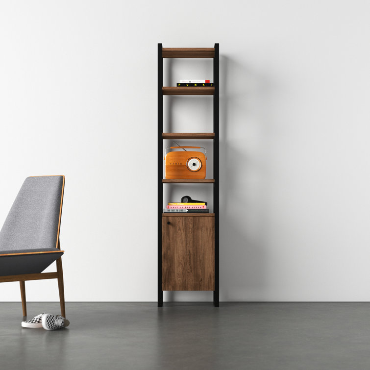 Redford 3 Tier 1 Door White Narrow Bookcase Etagere Reviews AllModern